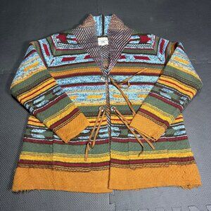 Cotton & Rye Multicolor Striped Knit Cardigan With Fringe Hem & Tie Closure XL